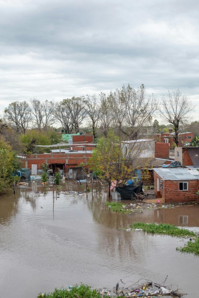 Aerial view of a flooded neighborhood in Buenos Aires showcasing impact of storm